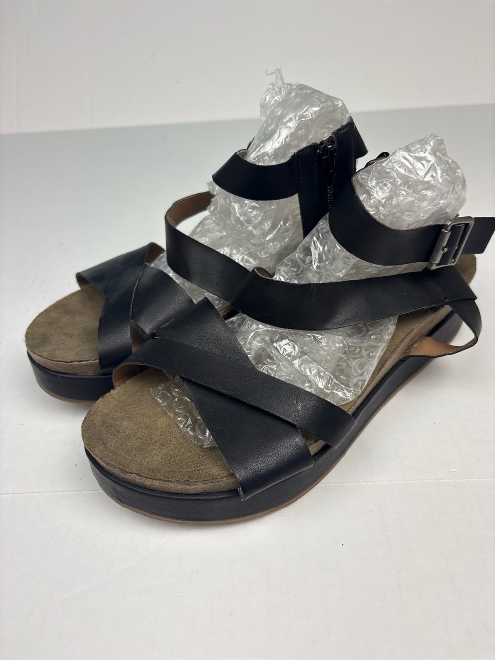 Sugar Women Size 9 Sandals Milly Black Faux Leather Platform Strappy Summer Open